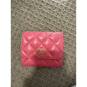 Chanel Lambskin Matelasse Heart Coco Flap Wallet Pink